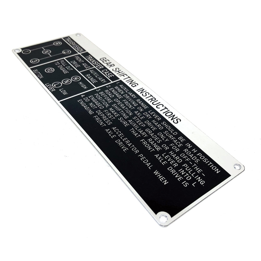 GEAR SHIFTING INSTRUCTIONS PLACARD : 40-SERIES LAND CRUISER (3-SPEED VAC FD PULL OUT)
