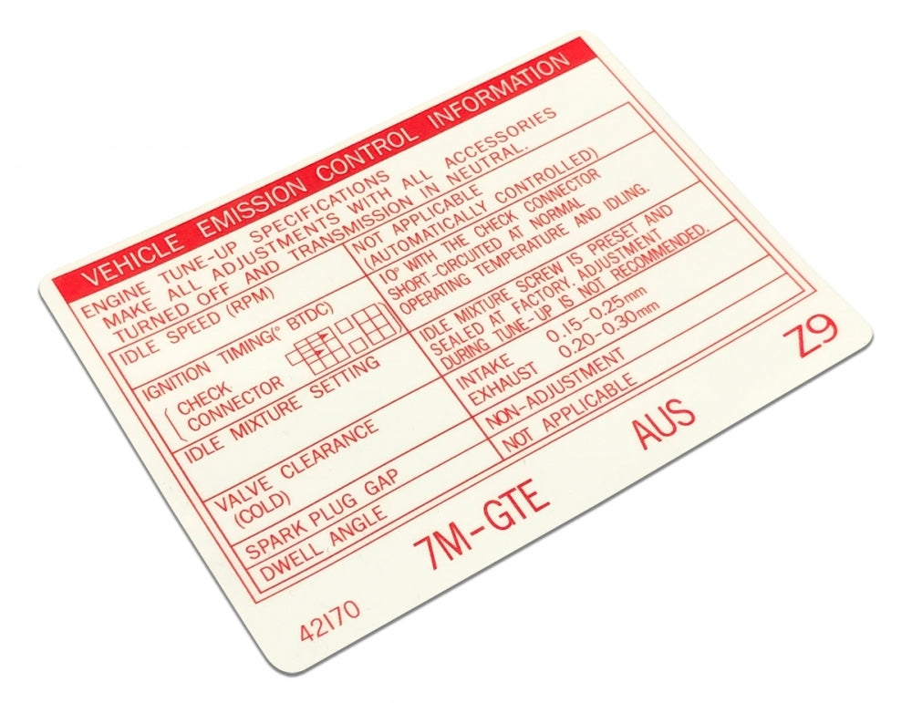 VEHICLE EMISSION CONTROL INFORMATION DECAL : TOYOTA SUPRA A70 (7M-GTE)