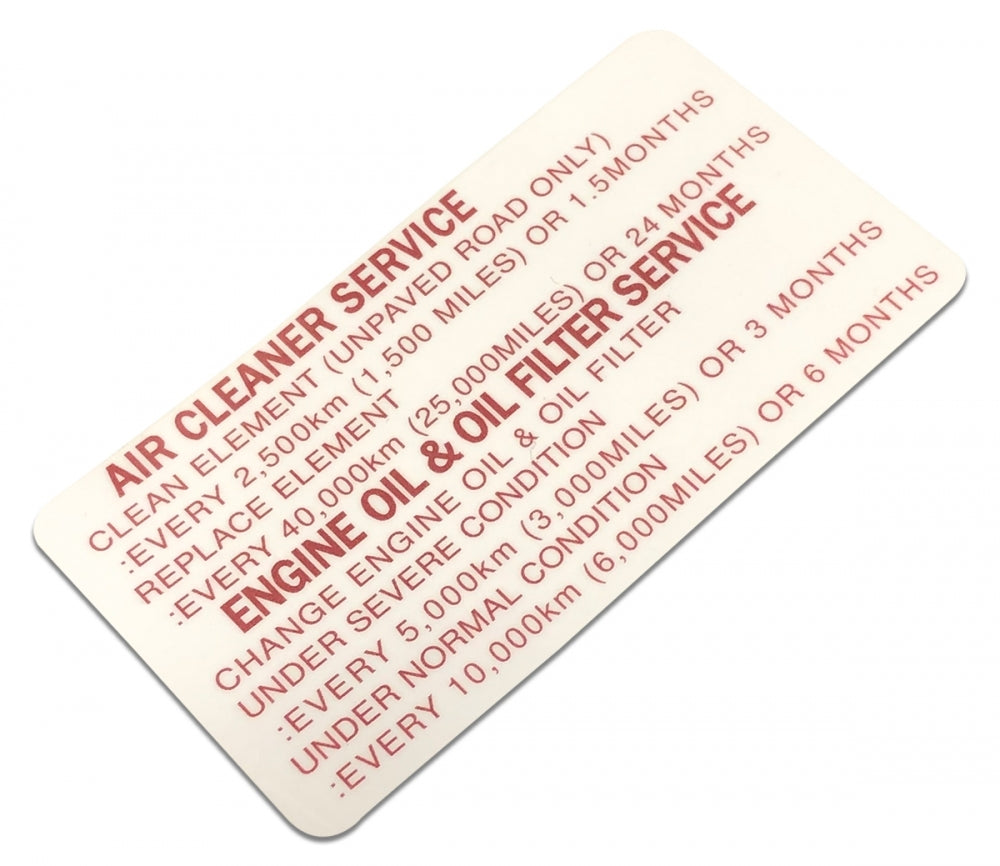 AIR CLEANER SERVICE DECAL : TOYOTA CAMRY XV10 (3VZ-FE)