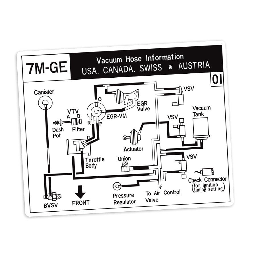 VACUUM HOSE INFORMATION DECAL : 1986-1988 TOYOTA SUPRA A70 (7M-GE) (USA, CANADA, SWISS & AUSTRIA)