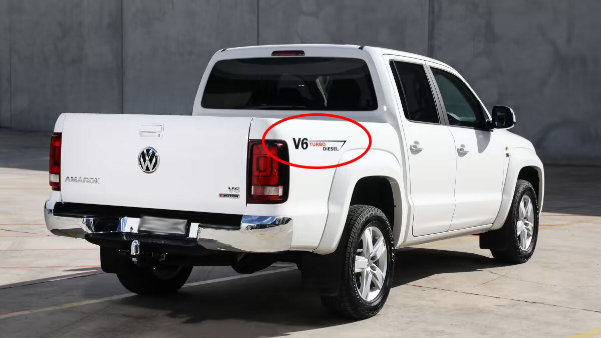 VOLKSWAGEN AMAROK REAR OF TUB DECAL SET : TURBO DIESEL V6