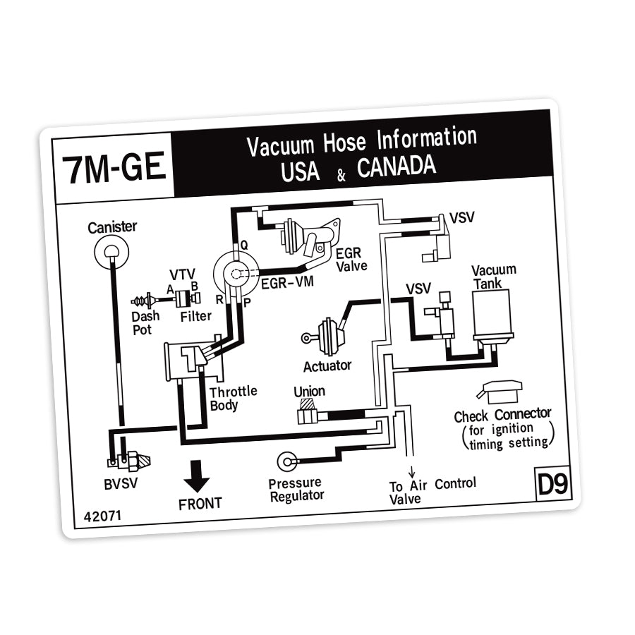 VACUUM HOSE INFORMATION DECAL : 1989-1992 TOYOTA SUPRA A70 (7M-GE) (USA & CANADA)