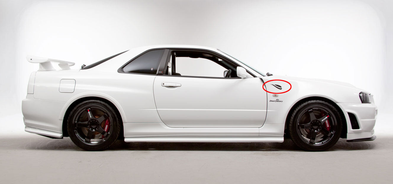 OMORI FACTORY LOGO FENDER DECAL SET : NISSAN SKYINE R34