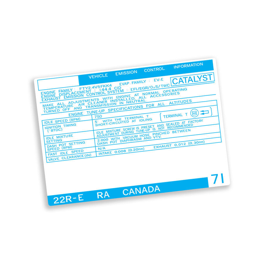 VEHICLE EMISSIONS CONTROL INFORMATION DECAL : 22R-E (CAN)