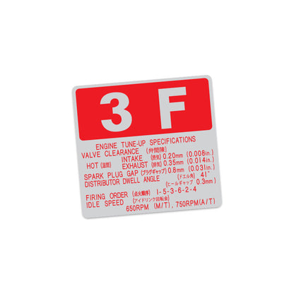 3F ENGINE TUNE-UP SPECIFICATIONS DECAL  : 60-SERIES LANDCRUISER