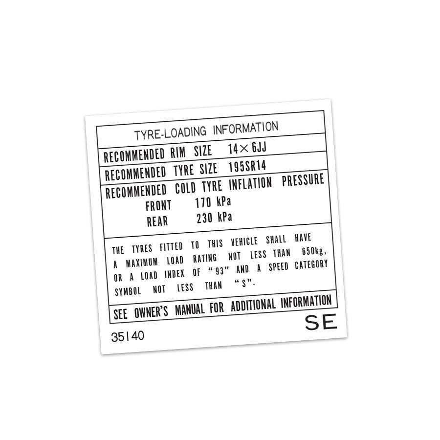 TYRE INFORMATION PLACARD : TOYOTA HILUX N90 (#35140)